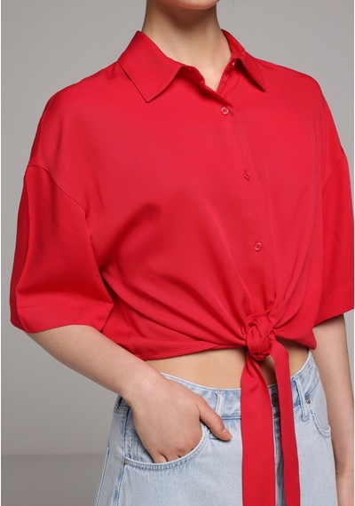 Colin's Colins Fashion Fit Shirt Neck Düz Kadın Kirmizi Kısa Kol Gömlek Cl1080562 Q1.v1 Red Kırmızı