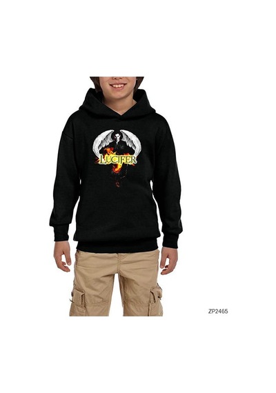 Zepplin Giyim Lucifer Double Face Siyah Çocuk Kapşonlu Sweatshirt