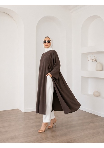 Unika Boutique Kadın Uzun Yırtmaçlı Abaya Tunik Kahve