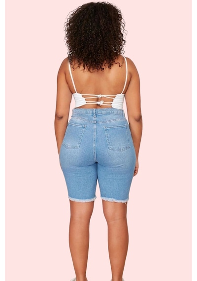 Ersefa Kadın Skinny Denim Şort Pamuk Rahat Günlük Yaz Kombinleri İçin Ha mavi