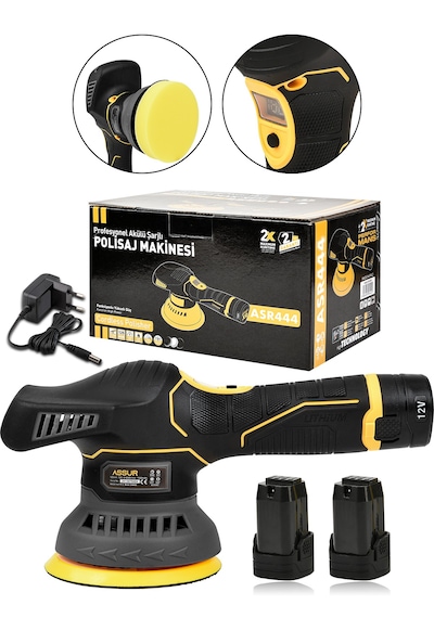 Assur Asr444 12V Orbital 6 Kademeli Polisaj Makinesi Siyah