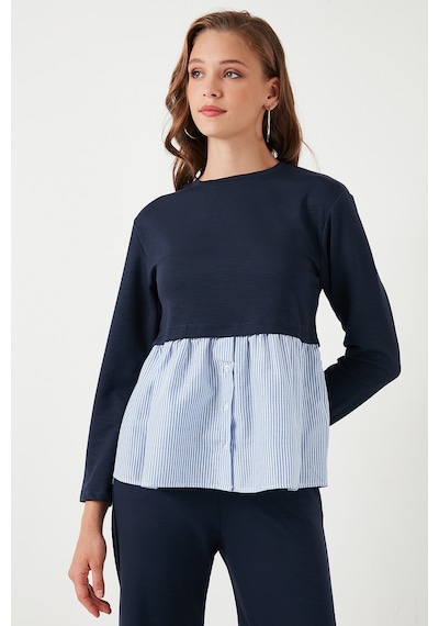 Lela Bisiklet Yaka Gömlekli  Oversize Fit Oysho Kumaş Bayan Sweat 5865880 Lacivert