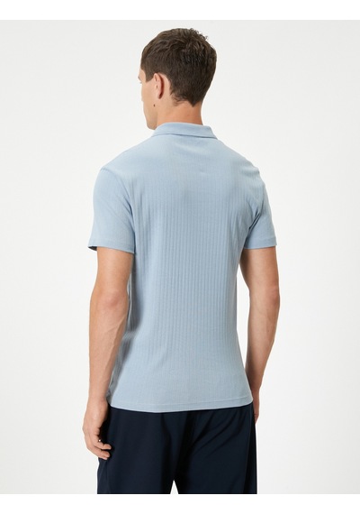 Koton Polo Yaka Tişört Slim Fit Yarım Fermuarlı Kısa Kollu Pamuklu Mavi 4sam10333mk Mavi
