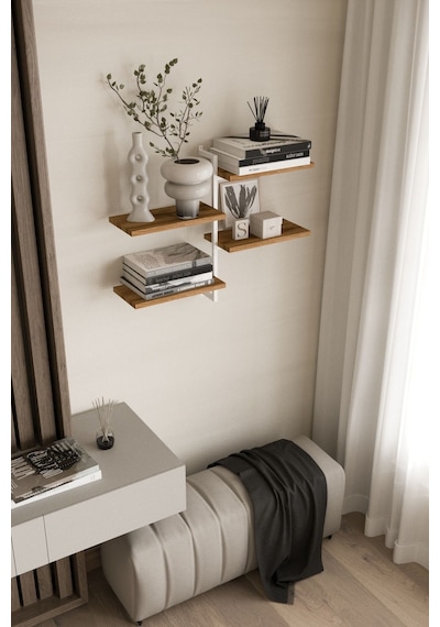 Aju 4 Katlı Duvar Rafı Metal Çerçeveli Dekoratif Kitaplık Ve Raf Ünitesi Modern Ve Minimalist Beyaz
