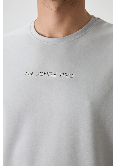 Air Jones Tommy Life Taş Pamuklu Kalın Yüzeyi Dokulu Oversize Fit Baskılı Erkek T-shirt - 88364 Taş
