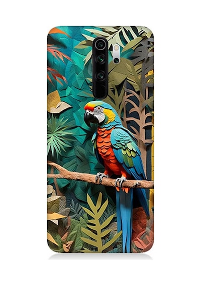 Xiaomi Redmi Note 8 Pro Uyumlu Ormanda Tropik Papağan Desenli Silikon Kılıf Çok Renkli