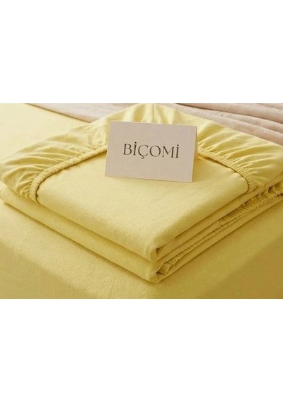 Biçomi Kayma Yapmayan %100 Doğal Pamuk Penye Battal Boy Lastikli Çarşaf 200x200 Cm - Güneş Sarısı Sarı