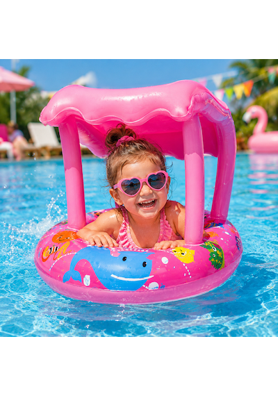 Gölgelikli Bebek Deniz Simidi Pembe 61 Cm Güneş Korumalı Şişme Bebek Simidi