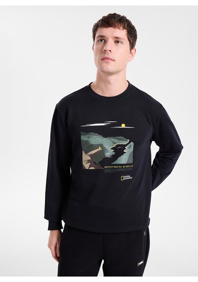 National Geographic N6wm-swt4338 Siyah Relaxed Baskılı Erkek Sweatshirt