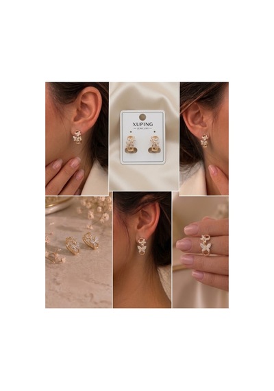 Xuping 14k Gold Rengi Kuyumcu İsçiligi Modern Tasarim Tas Detay Kararmaz Kadin Halka Küpe Metalik - 926433105 Metalik