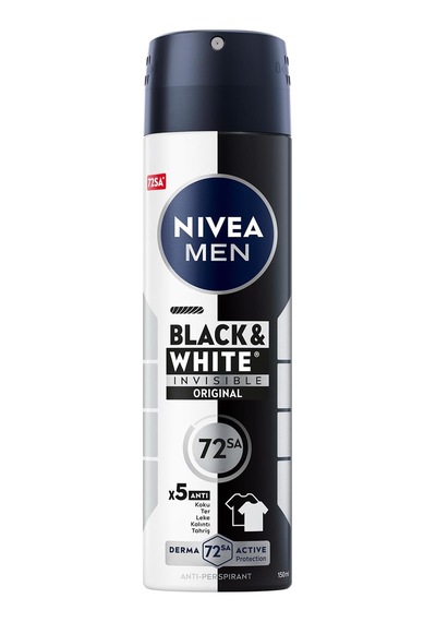 Nıvea Men Erkek Sprey Deodorant Black&amp White Invisible Original 150 Ml,72 Saat Anti-perspirant Terleme Ve Ter Kokusun