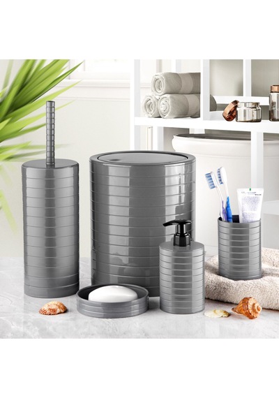 5 Li Lüx Banyo Seti Kullanışlı Sağlam Şık Banyo Seti Gri-ma014