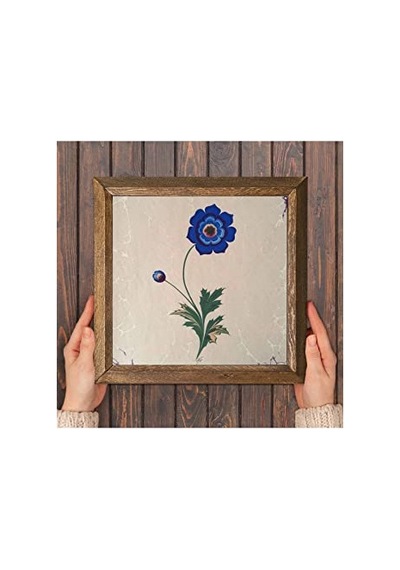 Ebru Sanatı Taş Duvar Tablosu - Ahşap Çerçeveli Taş Tablo - 25x25 Cm - Dekoratif Duvar Sanatı - Modern Ev Ve Ofis