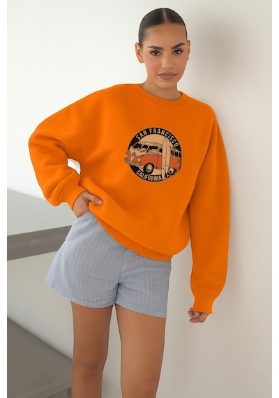 Benroma 3 İplik Penye Unisex San Francısco Baskılı Sweat Turuncu
