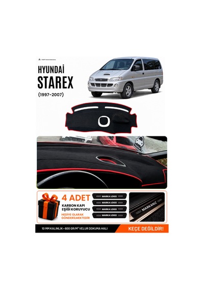 Hyundai Starex 1997-2007 Uyumlu Torpido Örtüsü, Torpido Kılıfı - Siyah Kırmızı