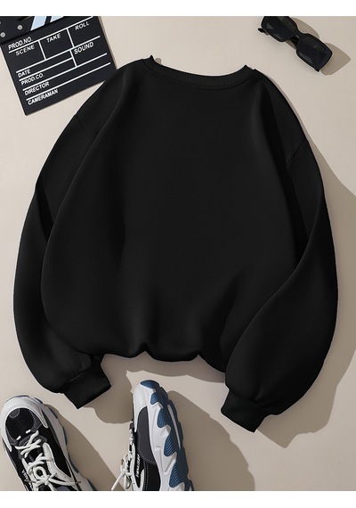 Uyguntarz Unisex I'm Literally Just A Girl Baskılı Oversize Sweatshirt siyah