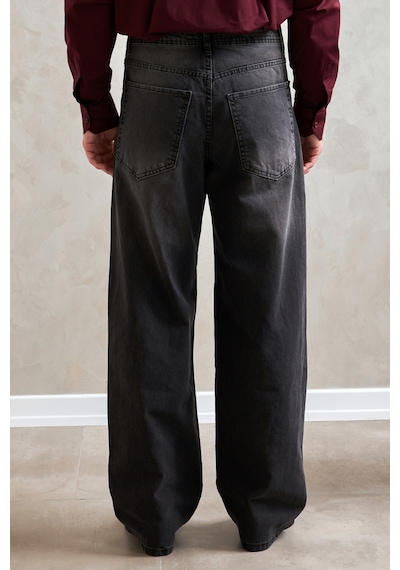Erkek Ekstra Baggy Jean Pantolon Füme