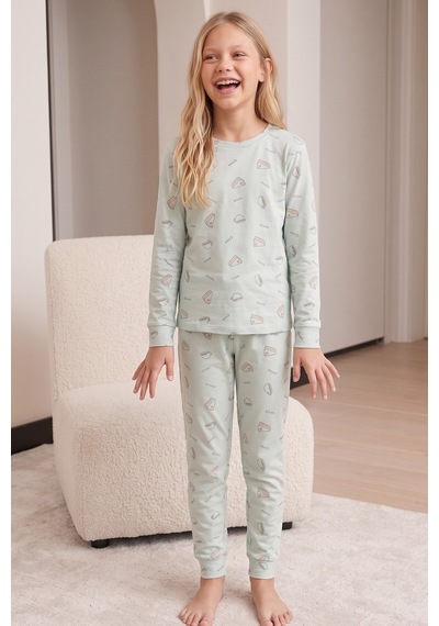 Siyah İnci Pamuklu Likralı Örme Pijama Takım 26241182 Yeşil