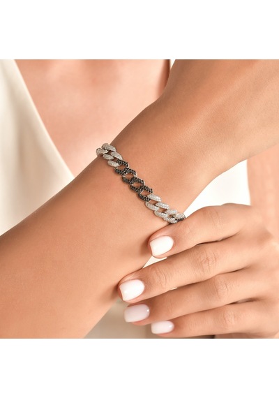 Kuyumcudukkani"siyah&beyaz Renk Taşlı Cuban Chain"bileklik- 50275-w-mıx Siyah - Beyaz