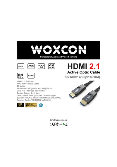 Woxcon 50 Metre Hdmı 2.1 Hibrit Aktif Optik Kablo 8k