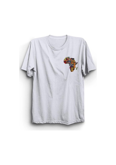 Unisex Beyaz Afrika Baskılı Tshirt Beyaz