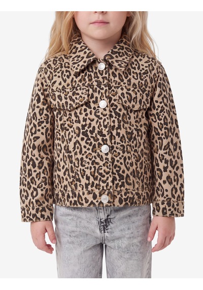 Koton Leopar Desenli Bol Kesim Pamuklu Uzun Kollu Denim Ceket Kahverengi Desenli 7wmg60001ad