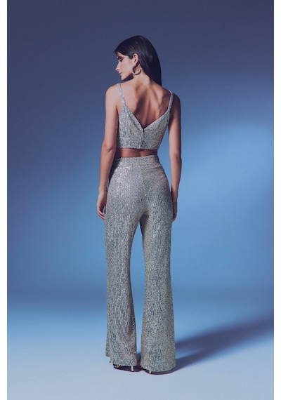 Sateen Kalın Askılı Payet Crop - Bej-135339 BEJ