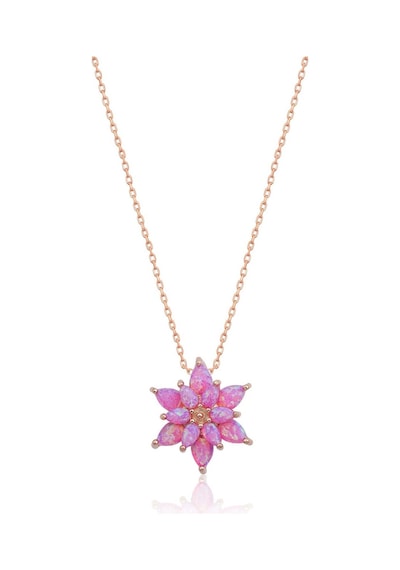 925 Ayar Pembe Opal Taşlı Gümüş Lotus Kolye