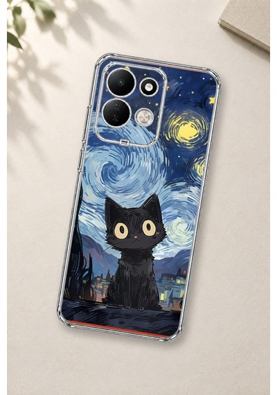Redmi 17 4g/5g Uyumlu Gece Yarısı Kedi Tasarımlı Baskılı Silikon Kılıf