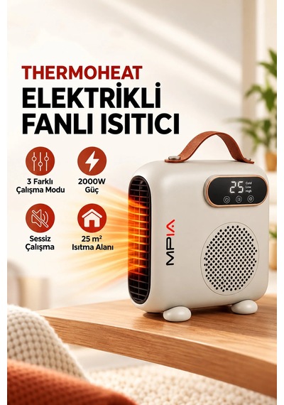 Exenar - Beyaz - 2000w Uzaktan Kumandalı Elektrikli Fanlı Isıtıcı Soba