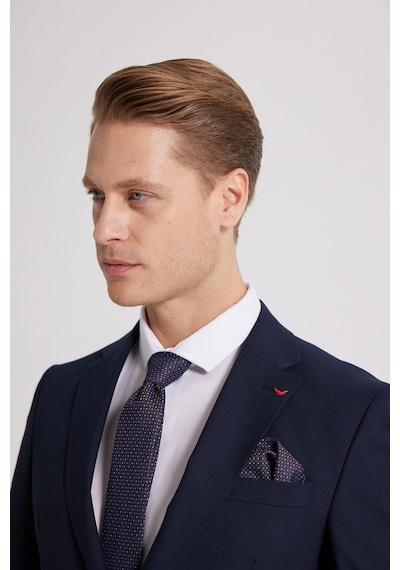 D's Damat Slim Fit Lacivert Düz Likralı Esnek Mono Yaka Çift Yırtmaçlı Astarlı Takim Elbise Lacivert