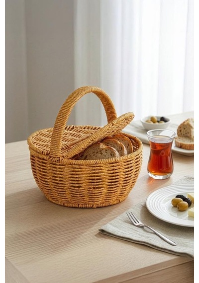 Yuvarlak Hasır Rattan Mini Kulplu Organizer Sepet - Bb6068 Diğer