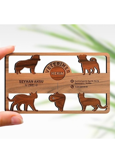 Kişiye Özel Mesleki veteriner Hekim Ahşap Kartvizit (Model 3-4) 5