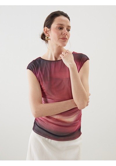 Lcwaıkıkı Classic Pembe Kayık Yaka Batik Desenli Kadın Body