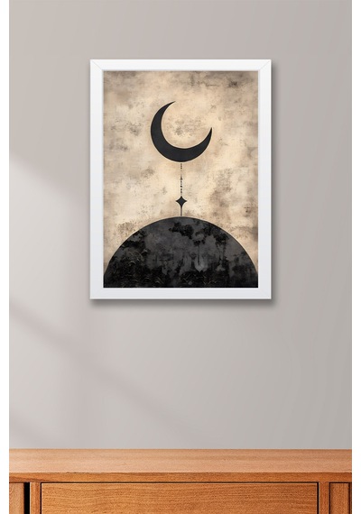 Modern Minimalist Hilal Ve Yıldız Çerçeveli Tablo - Ramazan Özel Seri Eskitme Dokulu Duvar Dekoru Beyaz Modern Minimalist Hilal Ve Yıldız Çerçeveli Tablo - Ramazan Özel Seri Eskitme Dokulu Duvar Dekoru Beyaz