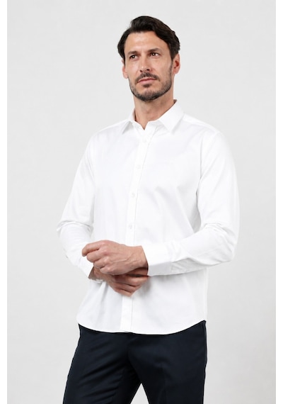 İmza Sert Yaka Uzun Kol Cepsiz Saten Slim Fit %100 Pamuk Gömlek 1004260424 Beyaz