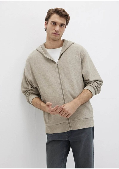 Mavi Kapüşonlu Fermuarlı Bej Erkek Sweatshirt M0s10520-70154 Bej