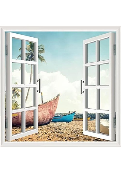 Pencere Poster Duvar Kağıdı Kayıklar Yapışkanlı Sticker Diğer