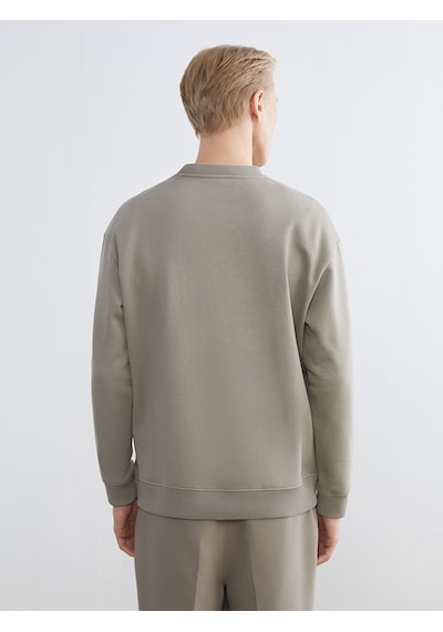 Lcw Vision Bej Bisiklet Yaka Baskılı Erkek Kalın Sweatshirt