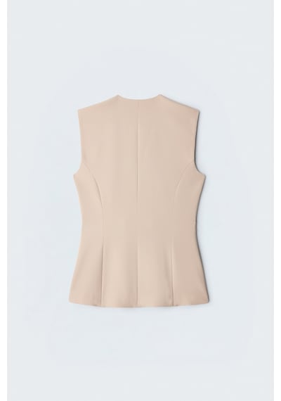 Sateen Sofia Düğme Detaylı Yelek - Bej-137607