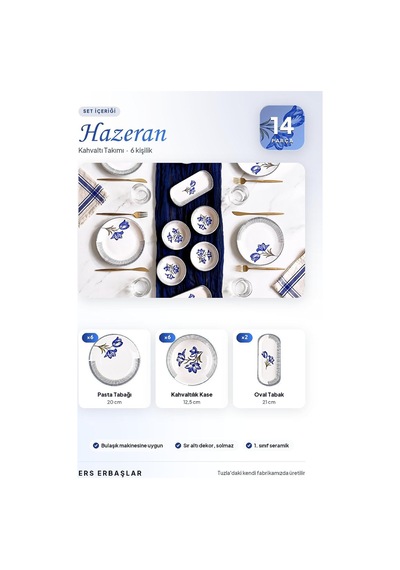 Tr Lüx Seramik Hazeran 14 Parça 6 Kişilik Kahvaltı Takımı Seti Diğer