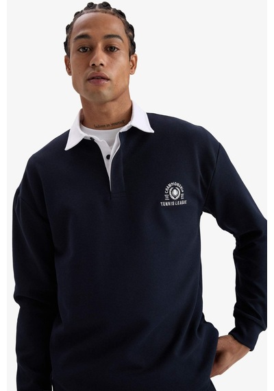 Defacto Defactofit Boxy Fit Gömlek Yaka Sporcu Sweatshirt F4396ax25aunv253 Lacivert