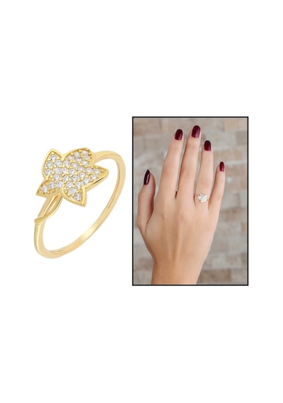 Zirkon Taşlı Kır Çiçeği Tasarım Gold Renk 925 Ayar Gümüş Bayan Yü (531203341)