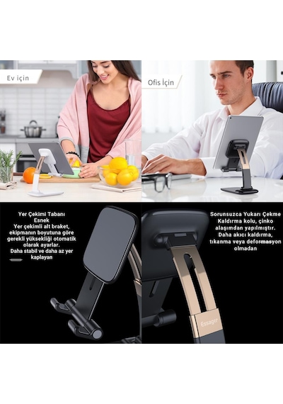 Essager Pro Açı Ve Yükseklik Ayarlı Telefon Ve Tablet Tutucu Stand, Kaydırmaz Masaüstü Dönebilen Stand 1 Adet
