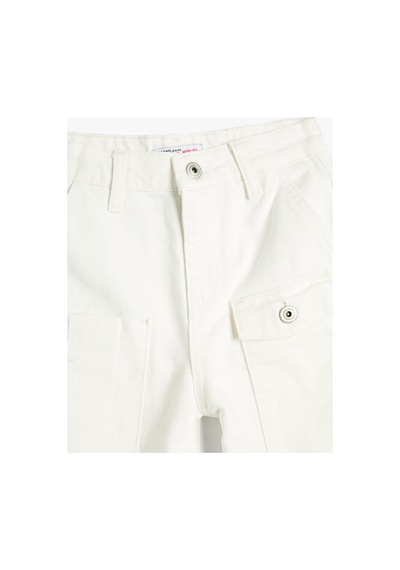 Koton Kız Çocuk Bol Paça Kot Pantolon Önde Cep Detaylı Pamuklu - Crop Wide Leg Jean Ekru