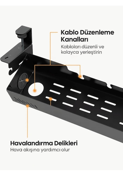 Hareketli Masa Altı Kablo Düzenleyici Tepsisi 90 Cm Kolay Montaj, Kablo Bağı Hediyeli