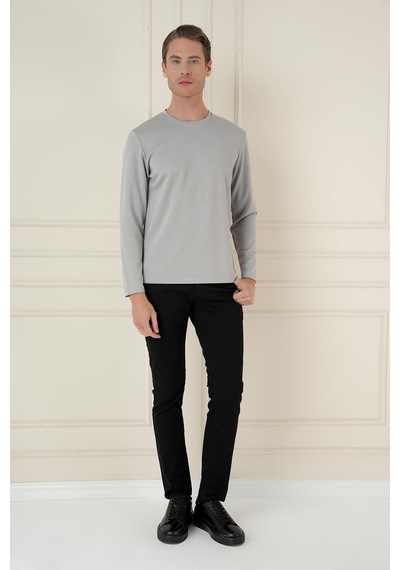 Efor Comfort Fit Bisiklet Yaka Uzun Kol Casual Gri Tişört Ts 892 Gri