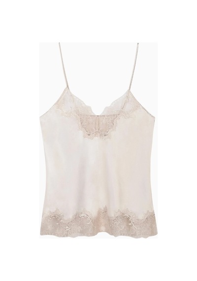 Because Of Alice Satin Lace Detail Camisole V Yaka Kadın Bluz Kırık Beyaz