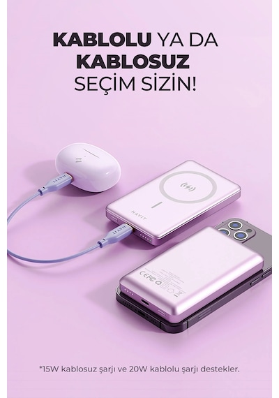 Havit PB5203 10000 mAh Ultra İnce 20 W Magsafe Manyetik Powerbank- Siyah