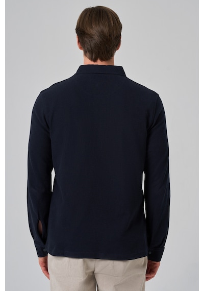 Morven Erkek Lacivert Pamuk Trend Ağaç Kabuğu Desen Dinamik Fit Polo Yaka Sweat-shirt 26ms063001200 Lacivert